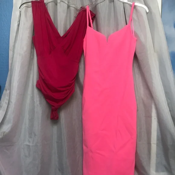 strapless open back dress Take Me Out Red and Pink Color Block Plus Size Dress